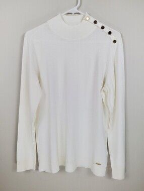 Calvin Klein Size M White Cream Mock Neck Long Sleeve Sweater